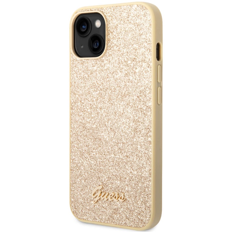 Guess Glitter Flakes Metal Logo Coque iPhone 14 Or 3666339065089 - vue 3