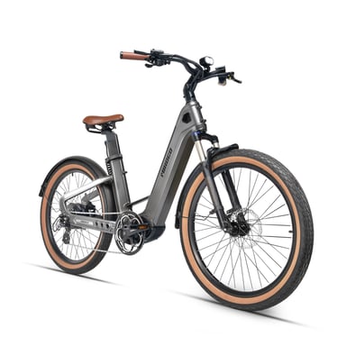 Bicicleta eléctrica de fibra de carbono MIHOGO AIR MAX con doble batería, app inteligente y frenos hidráulicos - plateada