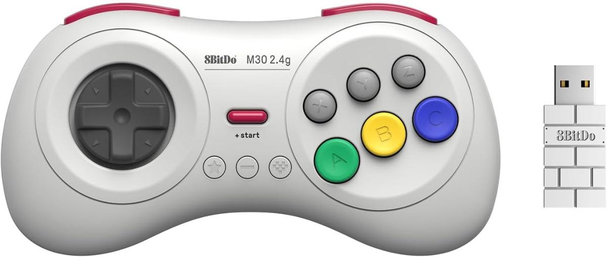 8BitDo Manette sans fils 8 boutons, couleur Blanche/White compatible sur Switch, Sega Genesis mini & Mega Drive mini - Neuf