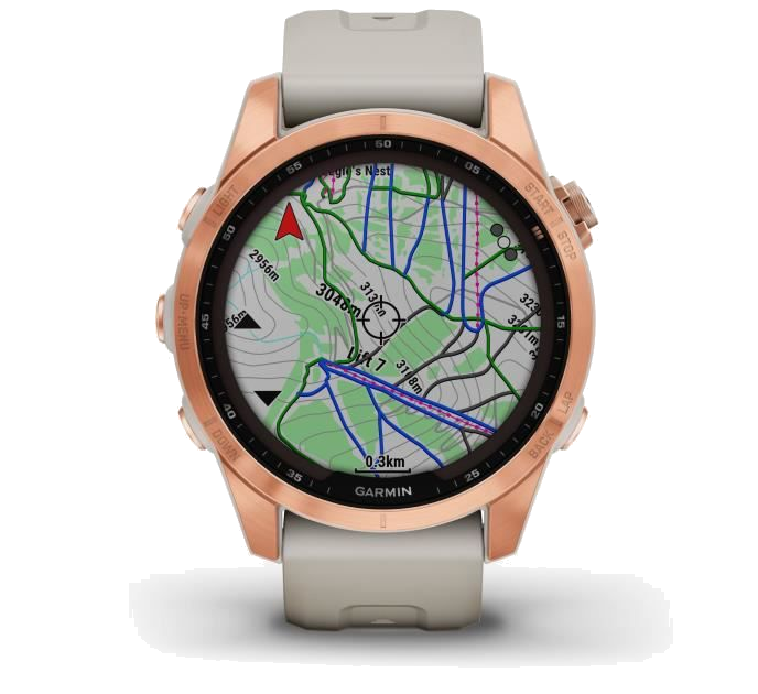 Montre GPS connectée - GARMIN - Fenix 7S Solar - Rose Gold avec bracelet beige sable