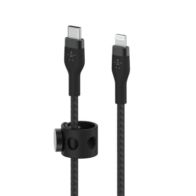 Cable trenzado Belkin USB-C a Lightning BoostCharge Pro Flex (1 m), certificado MFi (20 W), carga Power Delivery para iPhone 14/14 Plus, 13, 12, Pro, Max, mini, SE, iPad, etc. (negro)