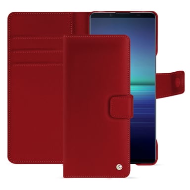 Housse cuir Sony Xperia 1 V - Rabat portefeuille - Rouge - Cuir lisse