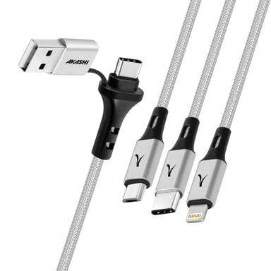 Akashi Cable de Carga 5 en 1 USB y USB-C a USB-C Micro USB Lightning Gris