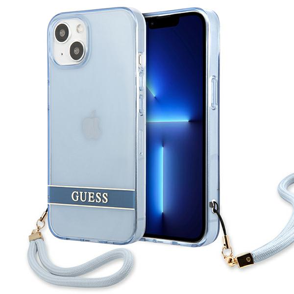 Guess Coque Rigide Guhcp13Mhtsgsb Pour Iphone 13/14/156.1 Bleu/Bleu Avec Sangle Translucide