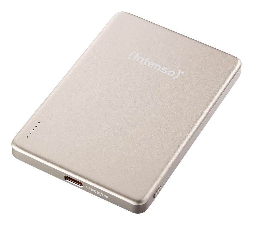 Intenso Batterie externe magnétique MW5000 5000 mAh – Compatible MagSafe Charge sans fil USB C PD Fine & Compacte – Testée en Allemagne – Champagne Neuf