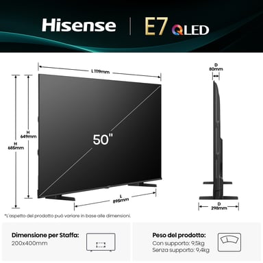 Hisense 50E7Q TV 127 cm (50'') 4K Ultra HD Smart TV Wifi Nero