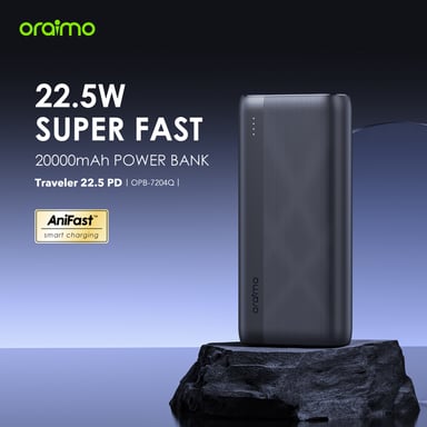 oraimo Traveler 22.5 PD – Power Bank 20 000mAh, carga rápida 22,5W, triple salida USB, linterna LED y SOS