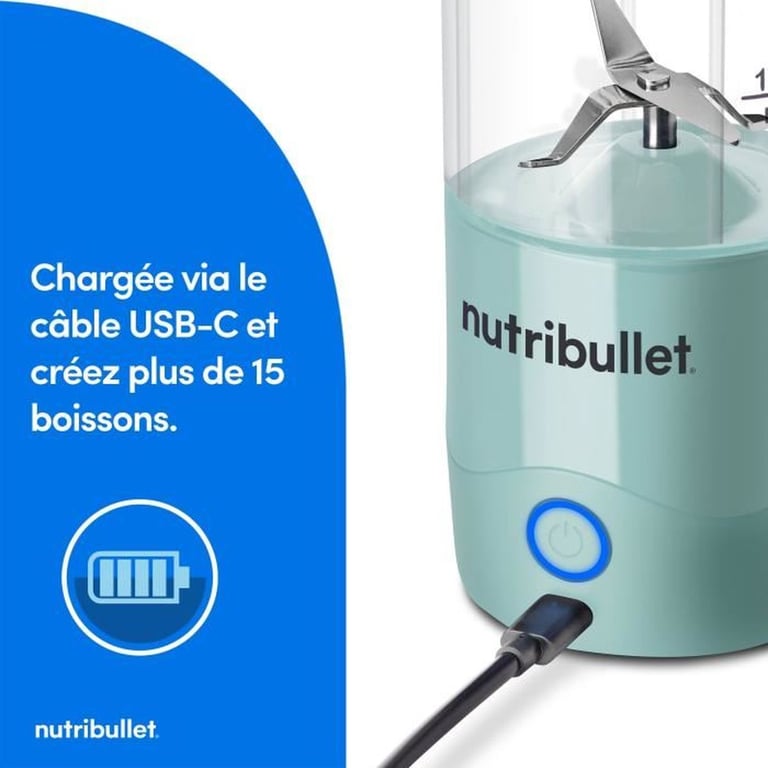 Personal Blender Nutribullet NBP003LBL – 100W, 0.475L, Recharge USB-C - vue 3