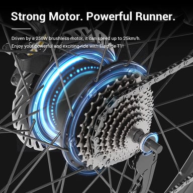 Eleglide T1 Bicicleta Eléctrica Negra con APP, Cuadro Alto, 27,5 Pulgadas, Batería 36V13Ah, Motor 250W, Enchufe UE