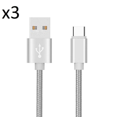 Pack de 3 Cables Metal Nylon Type C pour Smartphone Android Chargeur Connecteur