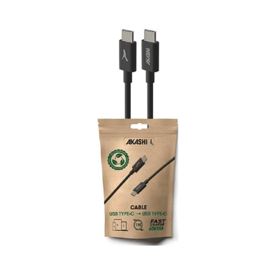 Câble USB-C vers USB-C Akashi 1 m 60 W Charge rapide Noir - Neuf