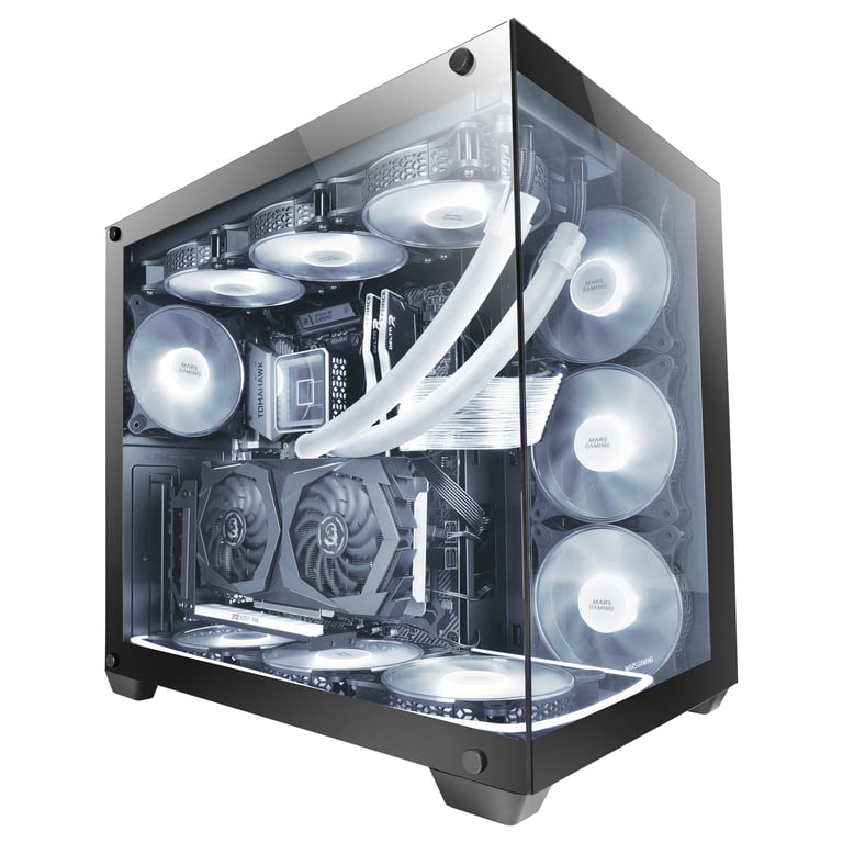 Mars Gaming MCV4 Tour Gaming Custom E ATX Fenêtre Verre Trempé Avant et Latérale Sans Cadre Structure Modulaire à - vue 3