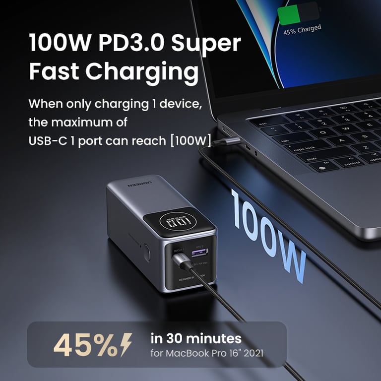 Batterie urgence UGREEN 12000 mAh anodisé - vue 3