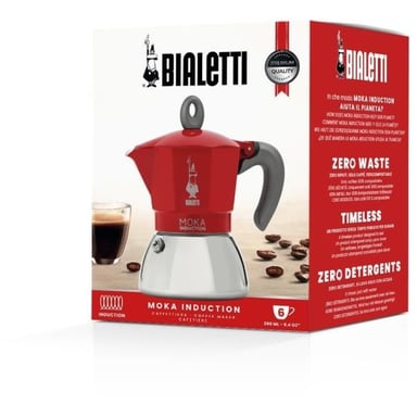 Bialetti Moka Inducción Cafetera moka 0,28 L Roja, Acero inoxidable