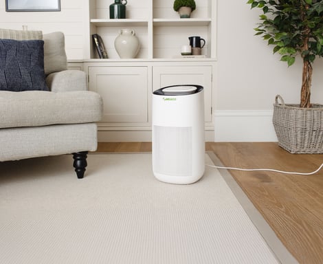 MEACO MeacoClean CA-HEPA 76x5, Purificateur d'air, Idéal pour la Maison et le Bureau, Contrôle Wi-Fi, Filtre HEPA H13, Ultra Silencieux 25 dB, Capteur de Qualité de l'Air, Blanc
