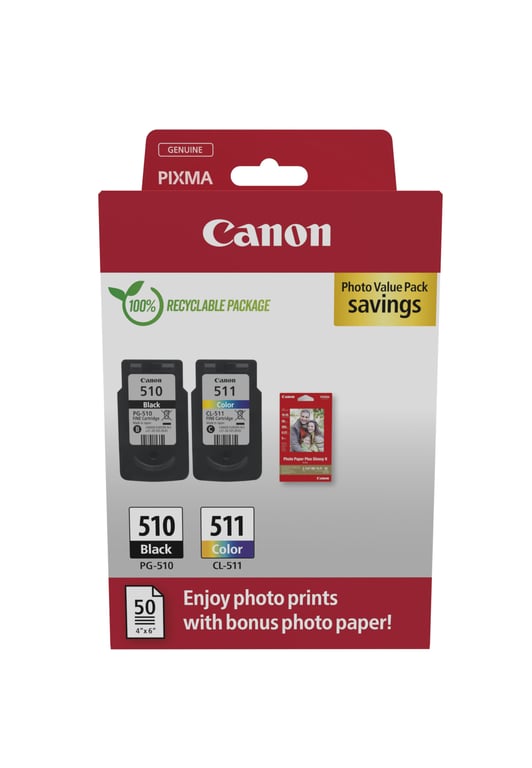 Pack 2 Cartouches Originales Canon Pg510/Cl511 Bk+C+M+Y - 2970B017 [Pag-244] [Ml-9] - Neuf