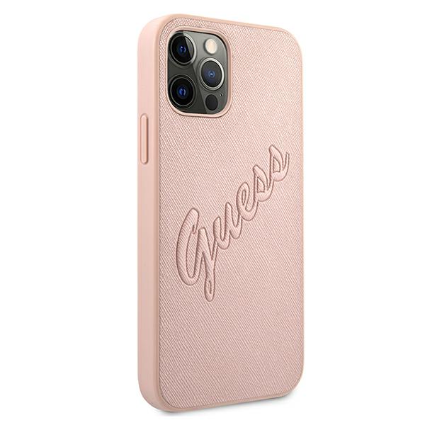 Guess Étui Saffiano Vintage Script pour iPhone 12 Pro Max Rose - vue 3
