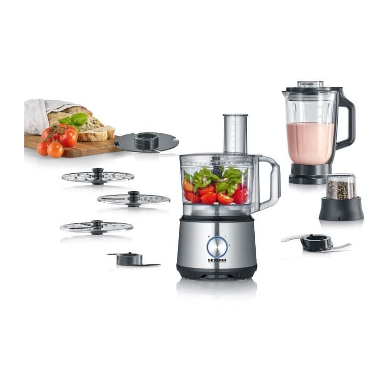 Robot Multifonctions SEVERIN KM3892 - 1200 W - Blender 1,5 L - Hachoir avec 3 disques 2en1 - Moulin à épices et grains de café - Neuf