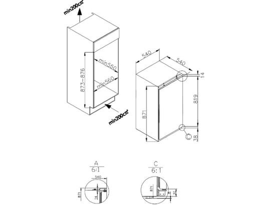 Réfrigérateur 1 Porte Candy CM4S59EW – 116L, Froid Statique, Classe E - vue 3