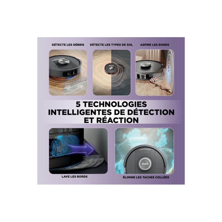 Aspirateur Robot et Laveur SHARK PowerDetect NeverTouch RV2800YEEU Autovidant 650 Watts 2 brosses latérales - vue 5