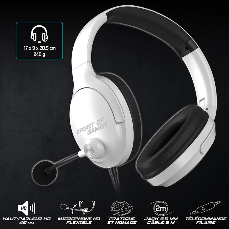 Spirit Of Gamer Pro H4 avec câble jack 3,5 mm pour gaming PC PS4 PS5 Blanc - vue 4