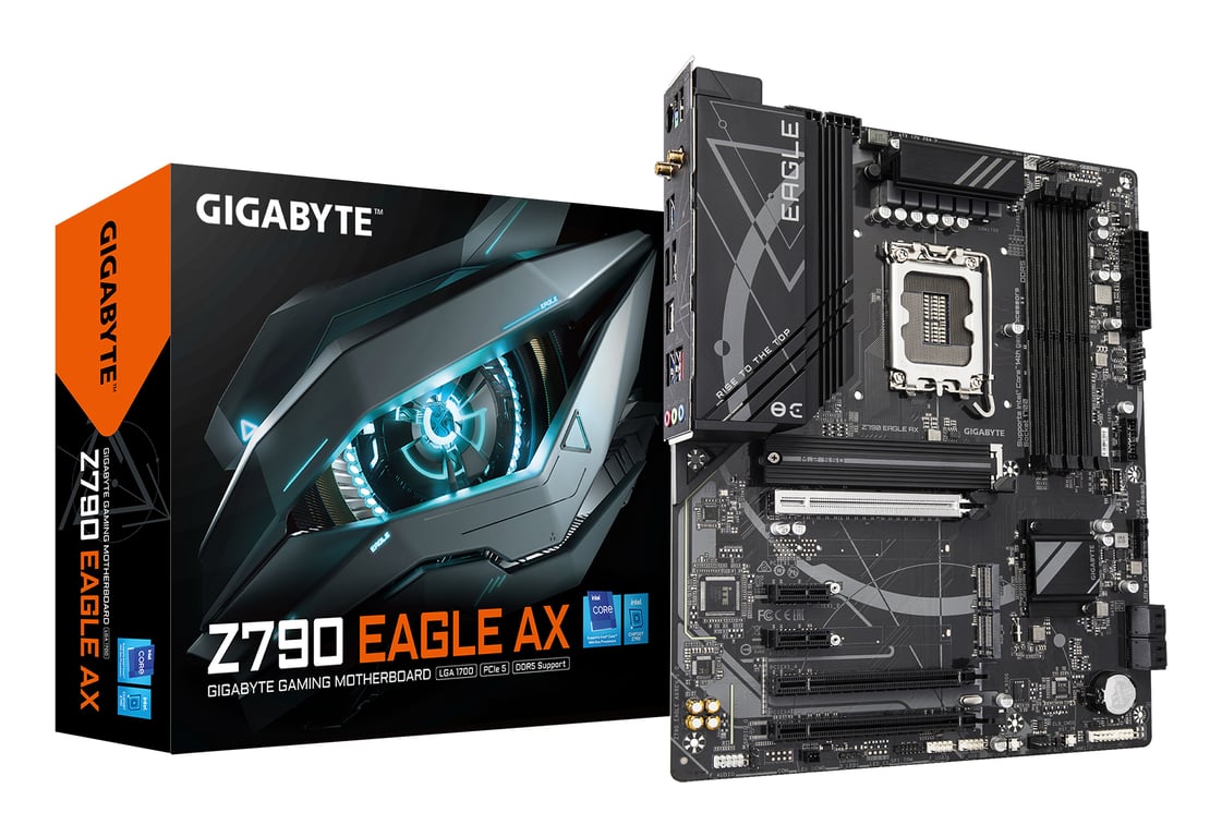GIGABYTE Z790 EAGLE AX Carte mère Prend en charge les processeurs Intel Core de 14e génération VRM numérique 12+1+1 phases jusqu'à 7600 MHz DDR5 OC 3xPCIe 4.0 .2 Wi Fi 6E LAN 2.5GbE USB 3.2 Gen 2 Neuf - vue 2