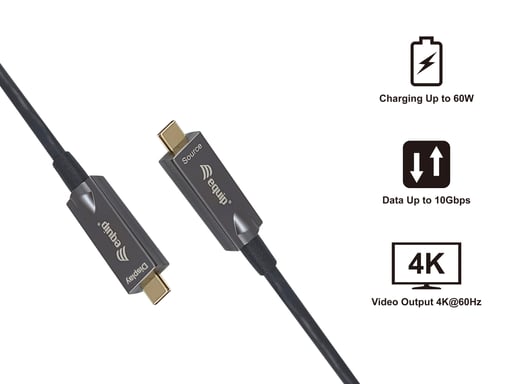 Equip 119462 Cable óptico activo USB-C a C, M/M, 10m, PD 60W, 4K/60Hz, 10Gbps, Vídeo+Datos+PD