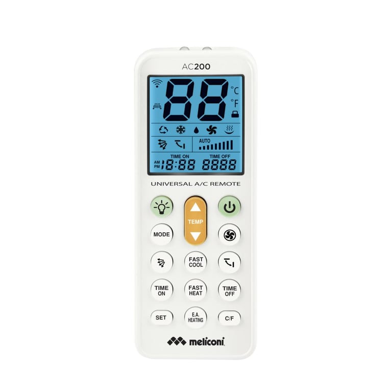 Meliconi Télécommande climatisation universelle AC200 Grand écran rétroéclairé Programmation simple et rapide