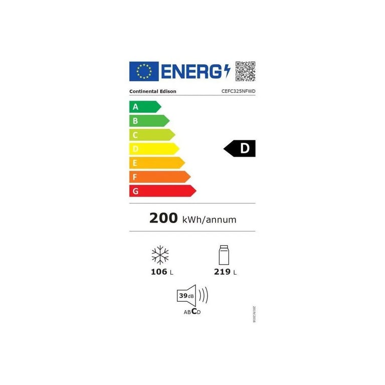 Réfrigérateur congélateur bas CONTINENTAL EDISON CEFC325NFWD Classe D Distributeur deau 60 x 685 x 185 cm - vue 3