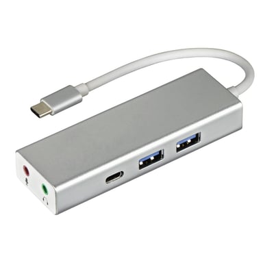 Concentrador USB 3.1 Tipo-C 1:3, 2 USB-A, USB-C, audio de 3,5 mm