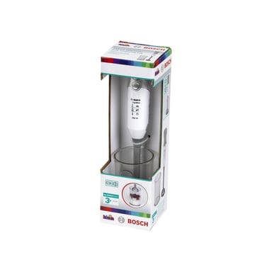 Mixer plongeant jouet électronique KLEIN Bosch 9246 avec sons réalistes, lame rotative factice, bécher gradué, blanc et gris