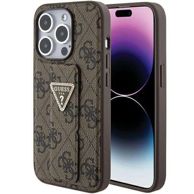 Custodia Guess per iPhone 15 Pro Max 6,7'' marrone Custodia rigida Grip Stand 4G Triangolo Strass