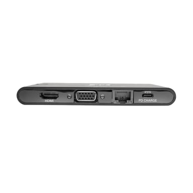 Tripp Lite U442-DOCK3-B Estación de Conexión USB C - 4K HDMI, VGA, USB 3.2 Gen 1, Hub USB A y USB C, GbE, Tarjeta de Memoria, Carga PD de 100W, Negro