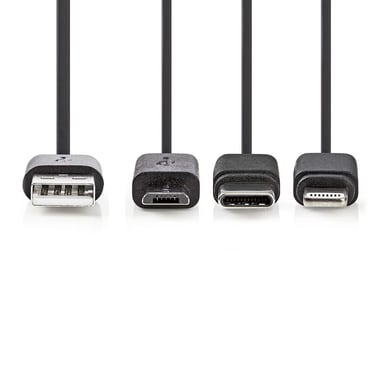 Nedis CCGL60620BK10 Cavo USB 2.0 1 m USB A USB C/Micro-USB B/Lightning Nero