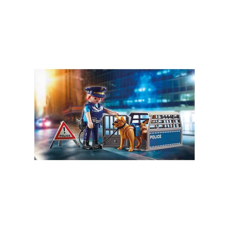 Playmobil 6878 Barrage de Police City Action Comprend Deux policiers avec Leur équipement Un Chien Une Cage Trois plots et des Accessoires Dès - vue 6