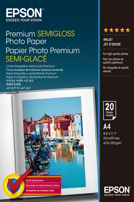 Papier D'Impression Epson Epson Premium Semi Brillant Photo Papier Inkjet 251G/M2 A4 20 Feuilles Pack De 1
