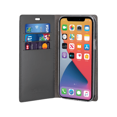 Diarycase 2.0 Funda tipo concha de piel auténtica con soporte magnético para Apple iPhone 12 mini, Rojo Burdeos