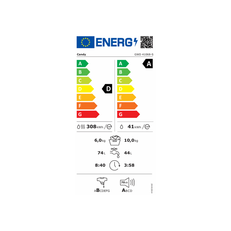 Lave linge séchant CANDY GWD 41068 ProWash&Dry 300 10 / 6 kg Induction 1400trsmin Classe DA 20% - vue 5
