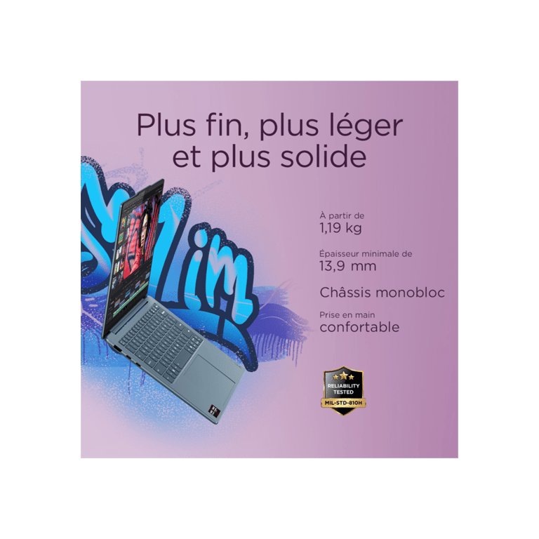 PC Portable LENOVO Yoga Slim 7 14AKP10 Windows 11 14 OLED Ryzen 7 AI 350 Copilot+ RAM SSD AZERTY - vue 3