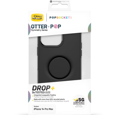 Custodia Otter + Pop per iPhone 14 Pro Max, anti-caduta, protezione con PopGrip PopSockets, resiste a 3 volte più cadute rispetto agli standard militari, antimicrobica - Nero