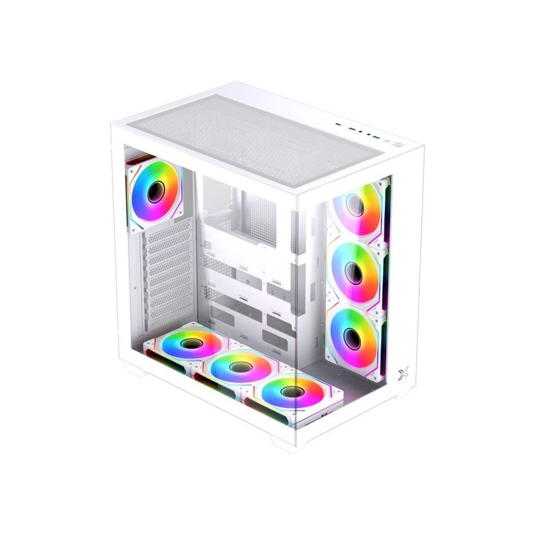 Boîtier PC XIGMATEK AQUA V Air Arctic H23A ATX Mid-Tower Blanc verre trempé, ventilateurs RGB, supports radiateur et 10 emplacements ventilateurs - Neuf