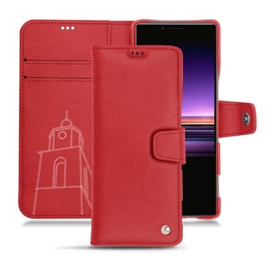 Housse cuir Sony Xperia 1 - Rabat portefeuille - Rouge - Cuir lisse premium