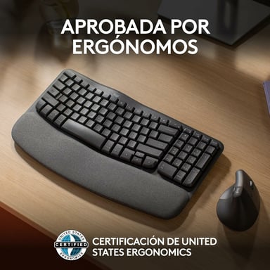Logitech Wave Keys, teclado ergonómico inalámbrico con reposamanos acolchado, escritura cómoda y natural, Easy-Switch, Bluetooth, Logi Bolt, multisist