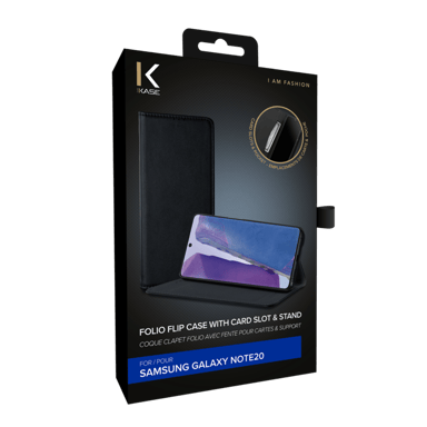 Coque clapet folio avec fente pour cartes & support pour Samsung Galaxy Note20, Noir