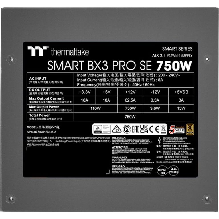 Fuente de Alimentación Thermaltake Smart BX3 Pro SE Certificación 80+ fija - vue 5