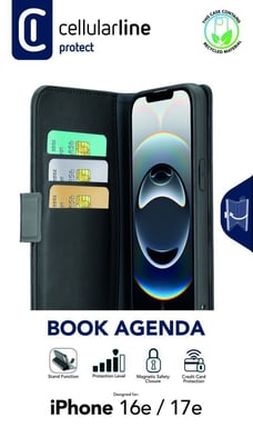 Cellularline Book Agenda - iPhone 16e/17e Étui à livres en cuir avec fermeture magnétique Apple (brand) iPhone SE (2025)