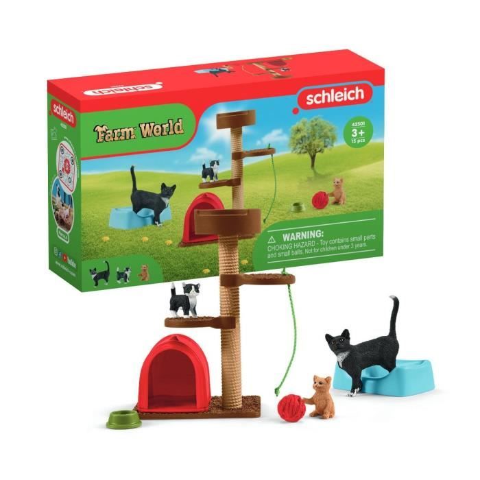 Coffret Aire de jeu pour chats adorables figurines d'animaux avec chats pour enfants dès Schleich 42501 Farm World - vue 3