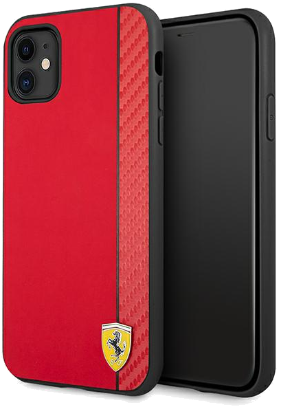 Coque Ferrari pour iPhone 11 6.1 Red On Track Carbon Stripe