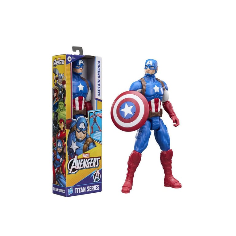 Figurine Marvel Avengers Titan Series Captain America HASBRO 30 cm 11 points d'articulation avec bouclier rond - Neuf