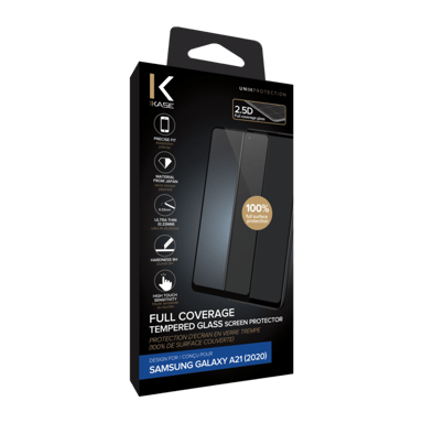 Protection d'écran en verre trempé (100% de surface couverte) pour Samsung Galaxy A21 2020, Noir